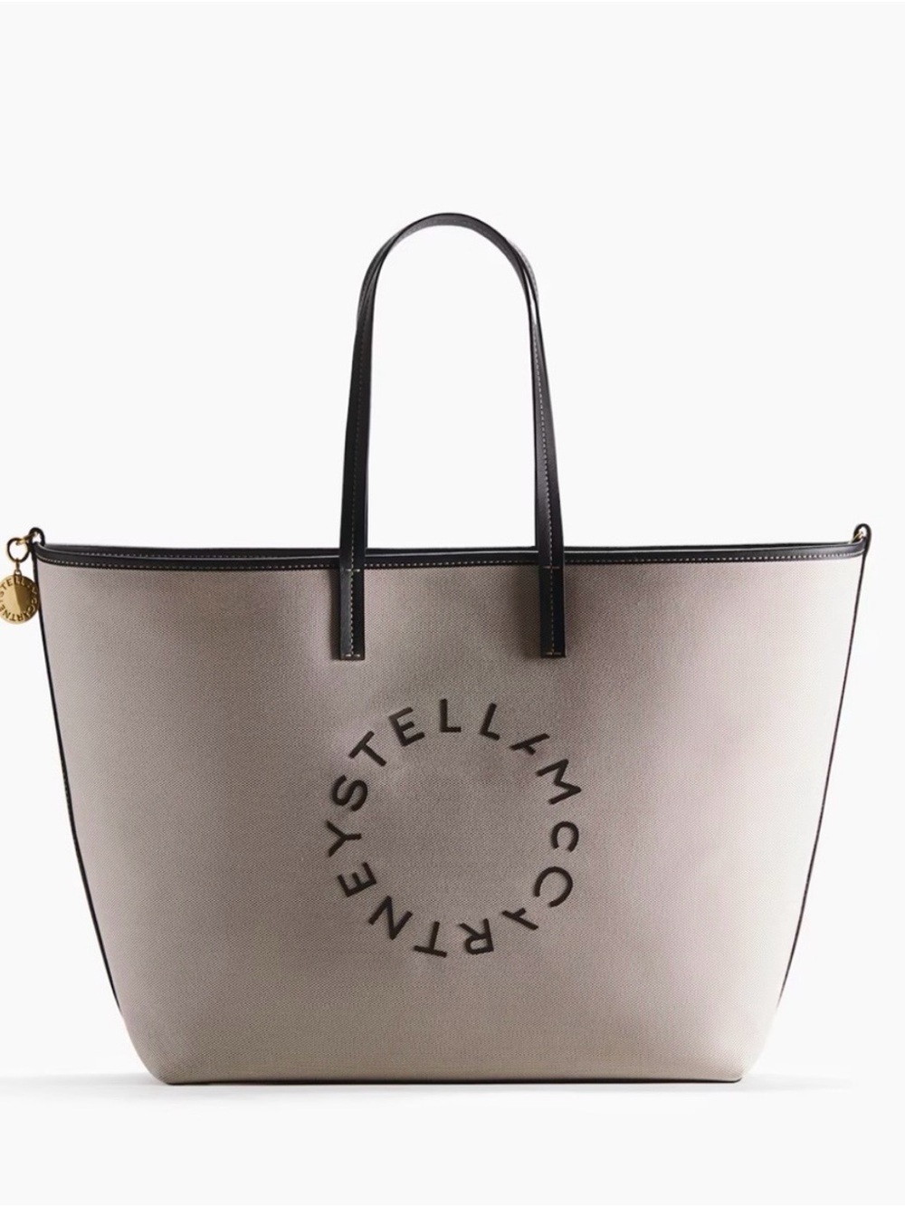 Stella McCartney H&M Canvas Taupe Circle Logo Tote with Black Trim